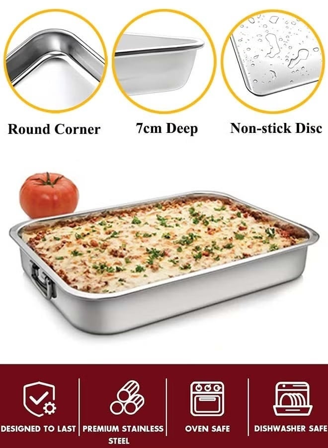 Anmi Stainless Steel Roasting Pan with Grill Rack & Handle - High Sided Easy to Clean Induction Oven Tray for Chicken Vegetable Lasagna - Image 2